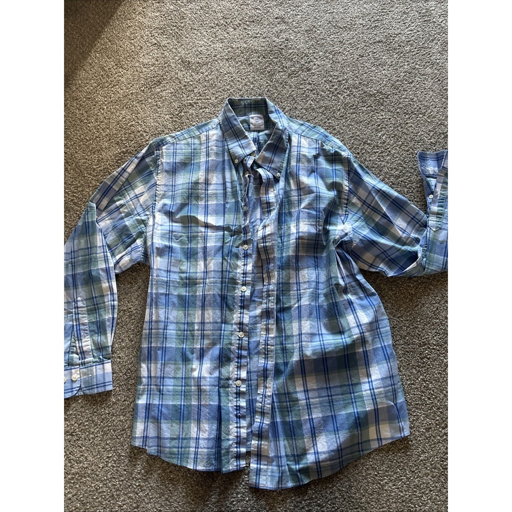 Mens Blue Plaid Brooks Brothers Button Up‎ Long Sleeve Shirt Size XXL